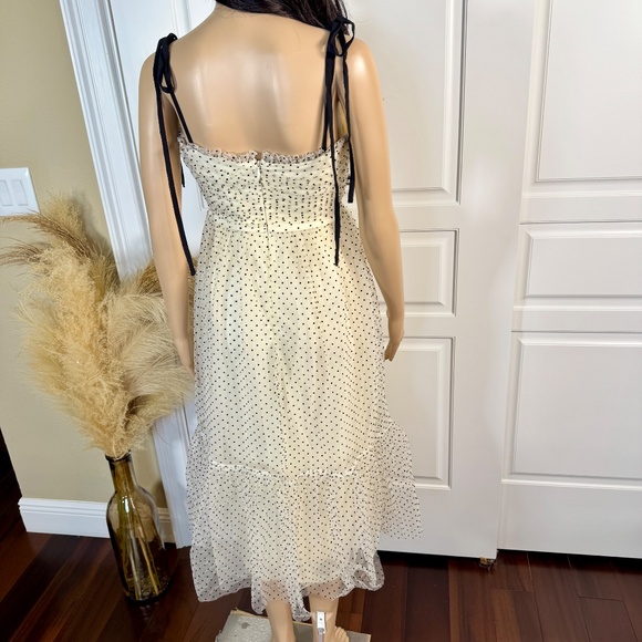 CREAM TULLE MIDI DRESS WITH BLACK POLKA DOTS - Picture 7 of 10